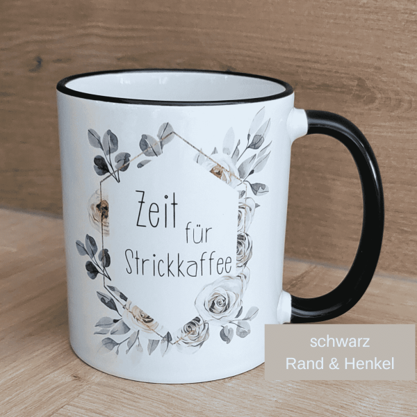 Keramiktasse Zeit für Strickkaffee in schwarz