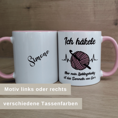 Tasse mit dem Text "Ich häkele"